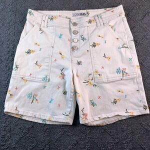 Women Ivory Floral Button Fly High Rise Denim Shorts Size 6